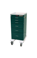 Six Drawer Mini Line Anesthesia Cart with Extended Stabilizing Bumper and 5” Wheels with Basic Electronic Pushbutton Lock