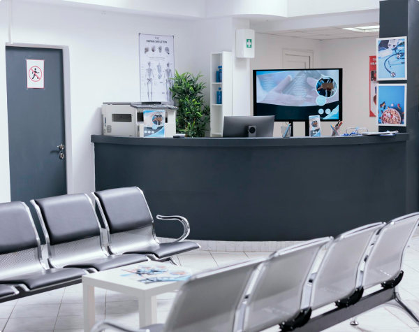 Reception and waiting area in a healthcare facility