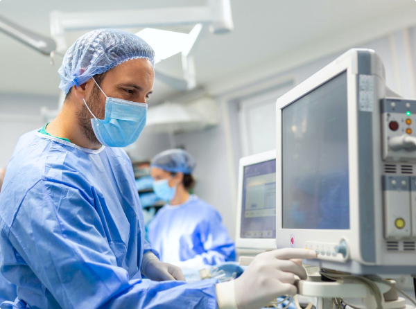 Clinical professional configuring medical equipment